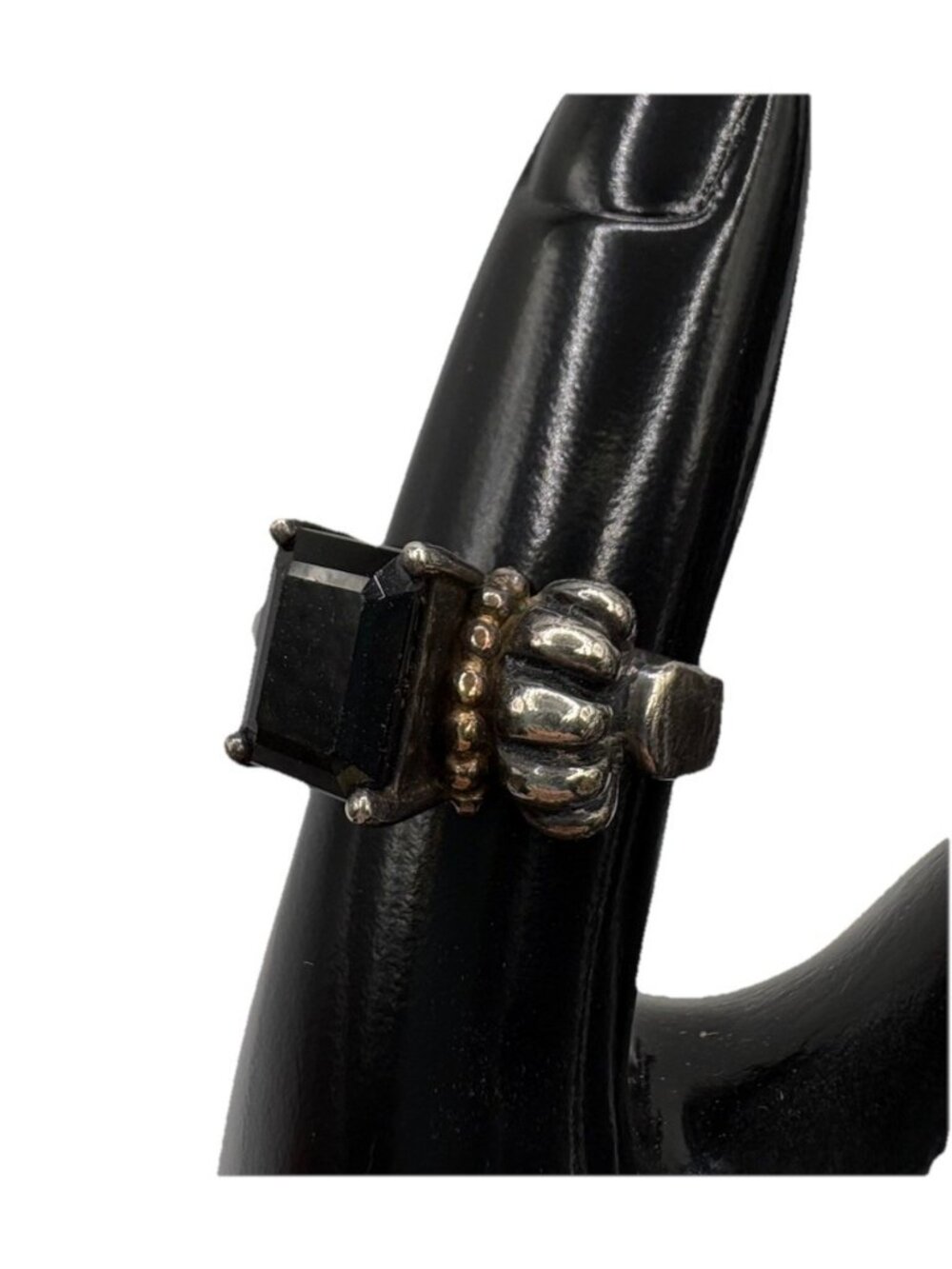 Clyde Duneier CID Sterling Silver 925 14K Gold Accent Bead Ball Onyx Ring Size 6